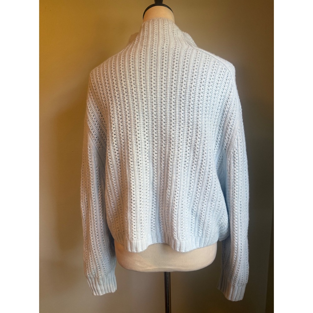 Madewell Merino Wool boho whimsi PointelleStitch Mockneck Sweater Blue Ribbed M - Picture 5 of 7